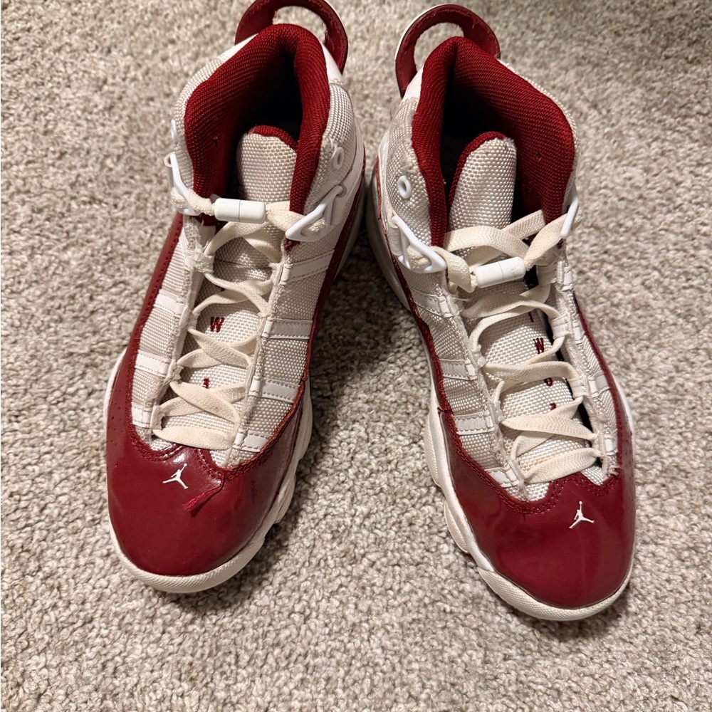 Red and White High-Top Air Jordans